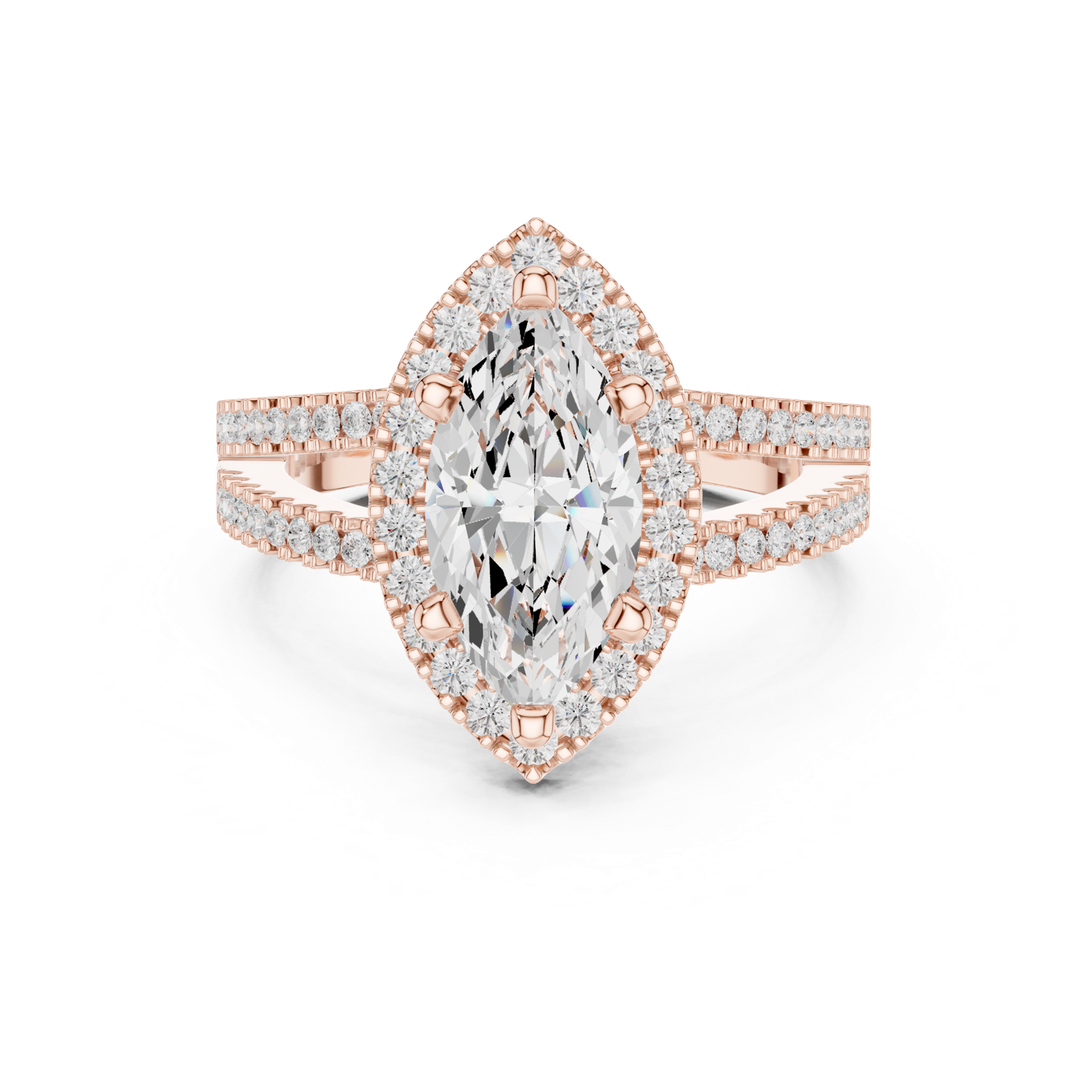Gold Ring DDLR-350, Marquise center stone, Rose Gold, view 4
