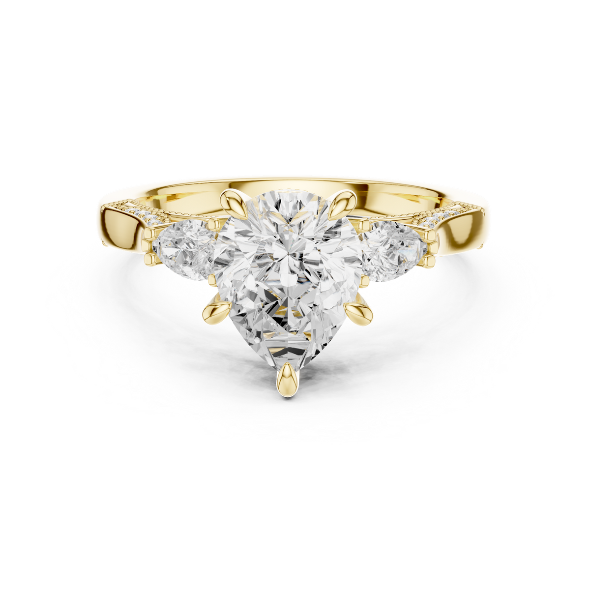 14K Solid Gold Lab Diamond Three-Stone Ring, Yellow Gold