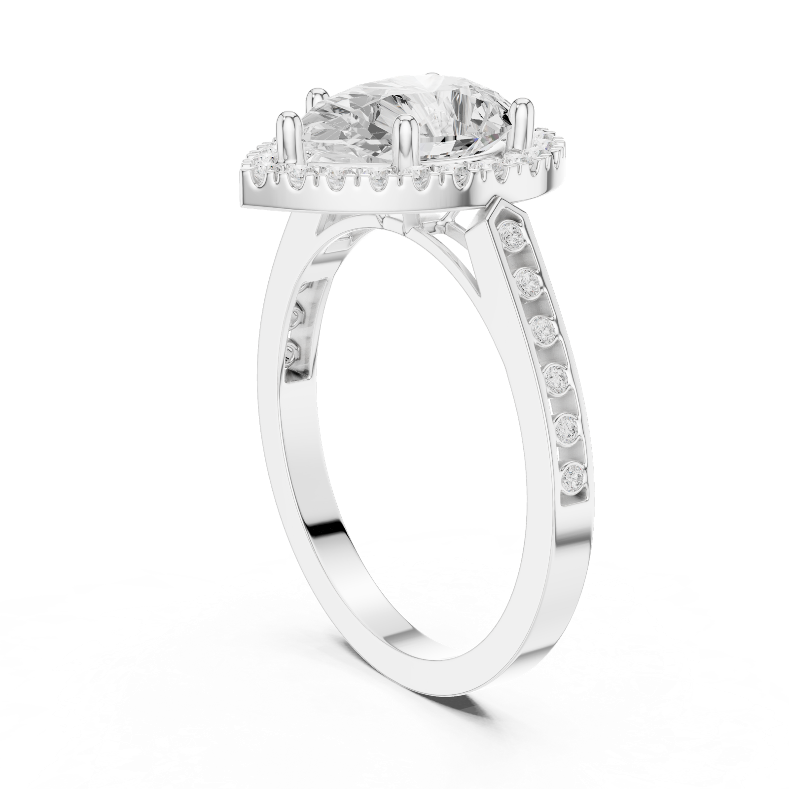 Gold Ring DDLR-349, Pear center stone, White Gold, view 1