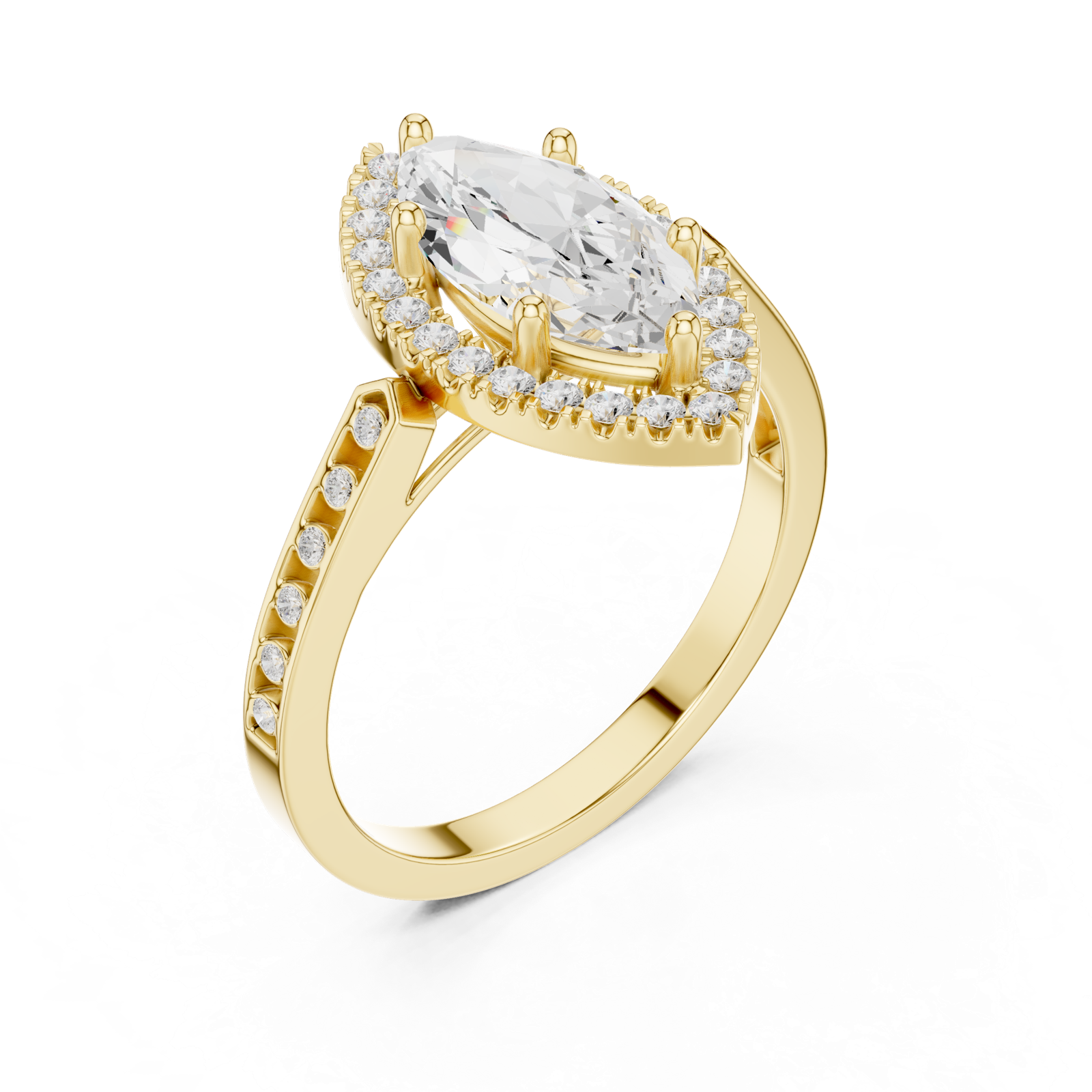 Gold Ring DDLR-349, Marquise center stone, Yellow Gold, view 2