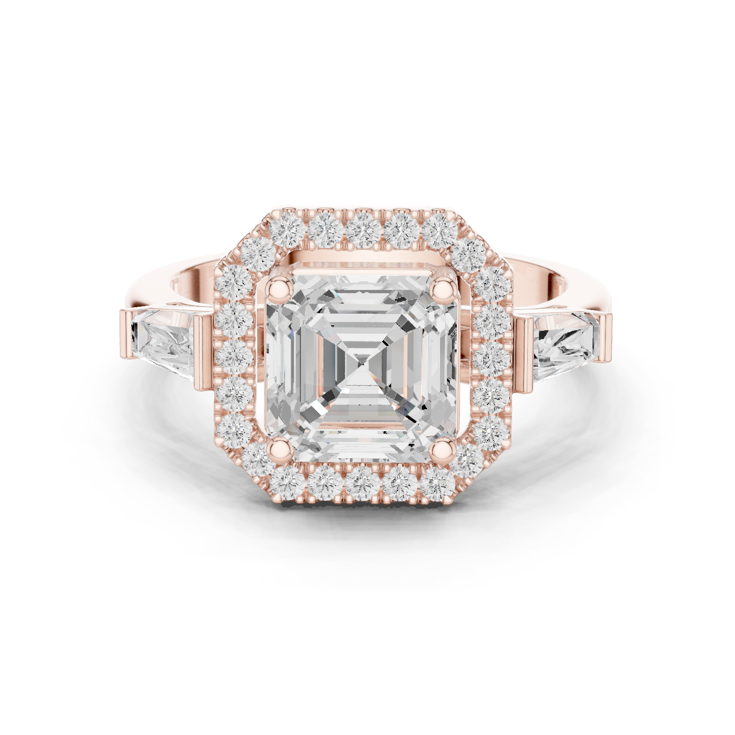 Gold Ring, Asscher center stone, Rose Gold