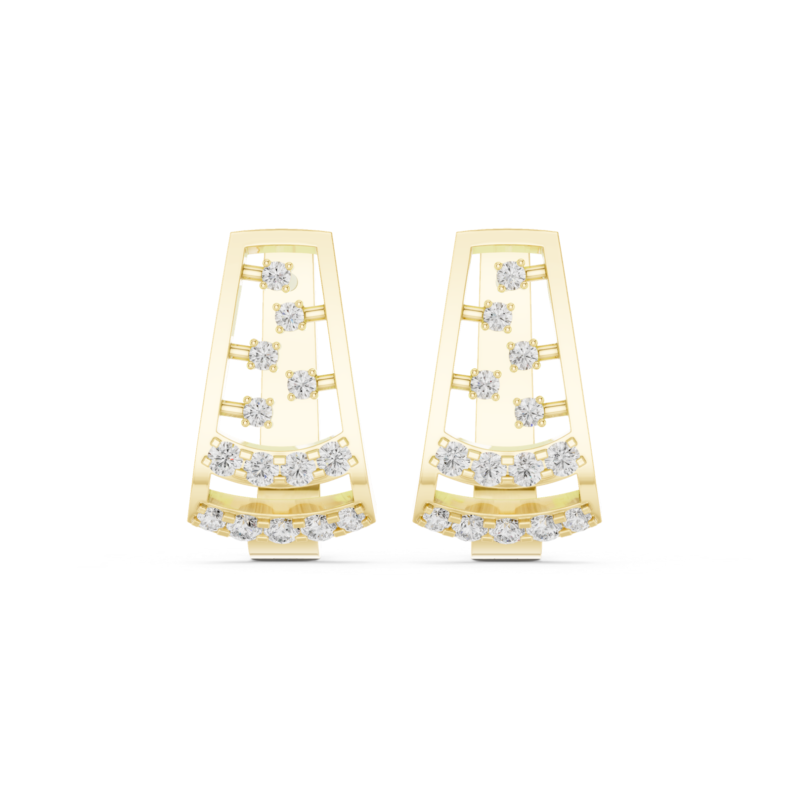 14K Solid Gold Lab Diamond Cluster Earrings, Yellow Gold