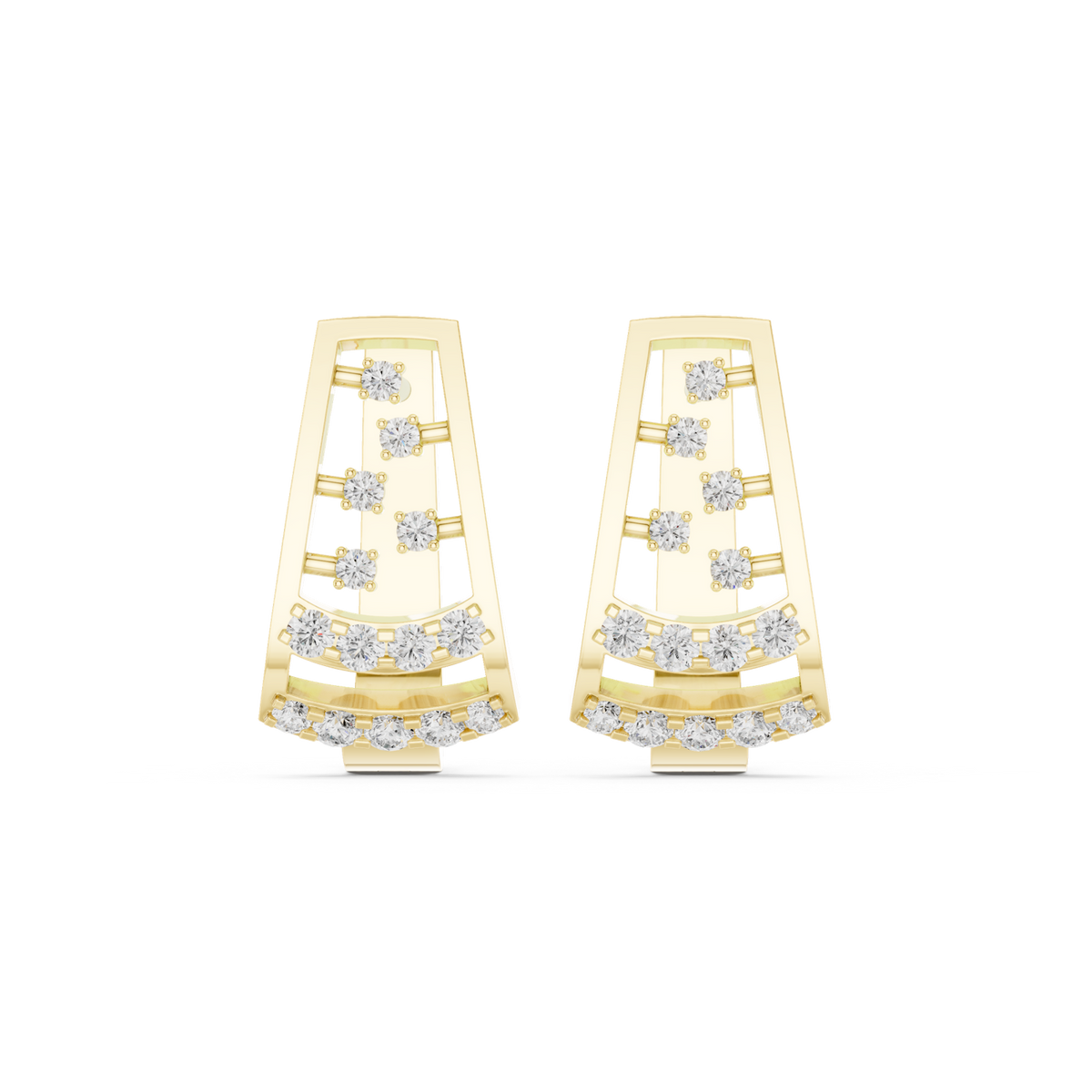 14K Solid Gold Lab Diamond Cluster Earrings, Yellow Gold
