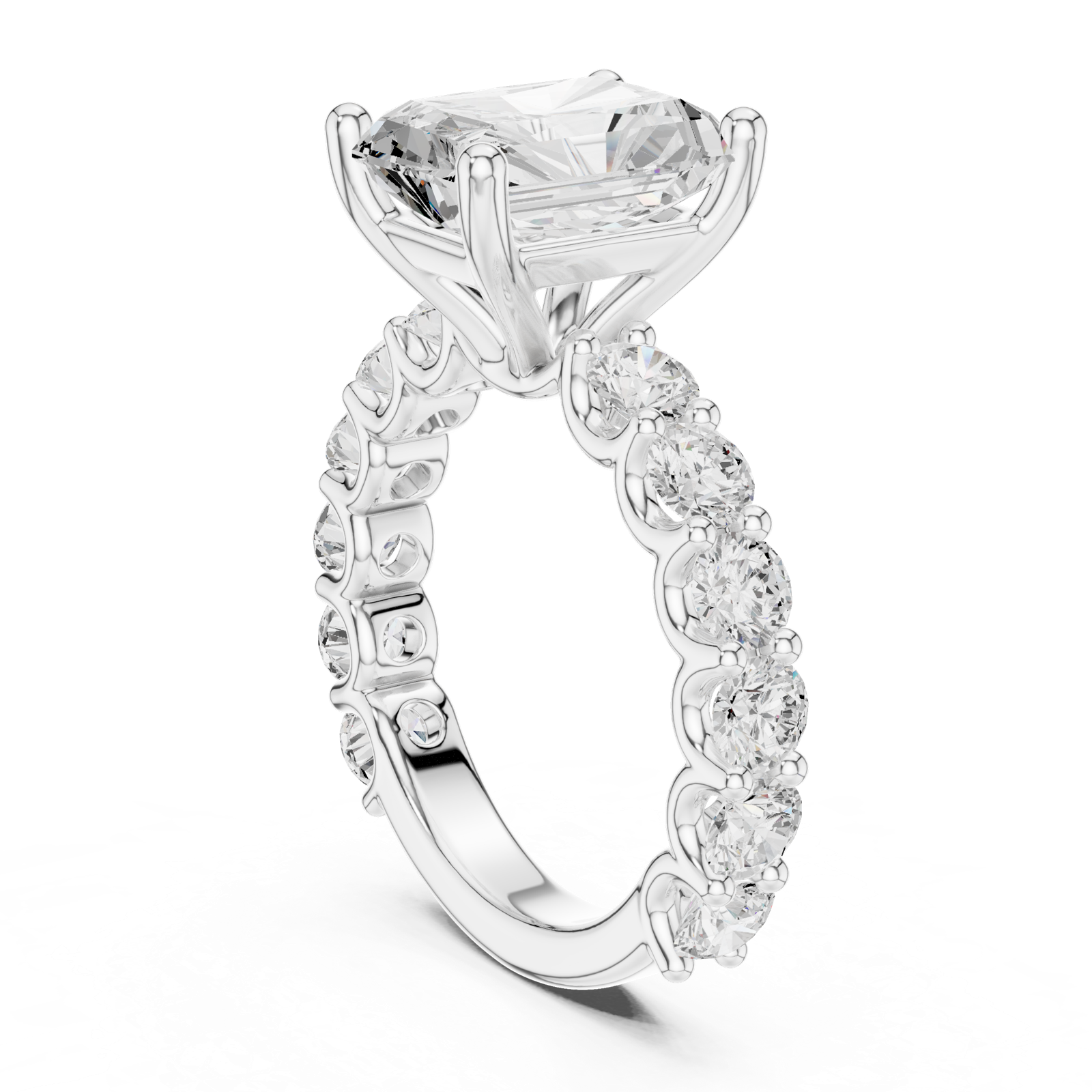 Gold Ring DDLR-087, Radiant center stone, White Gold, view 1