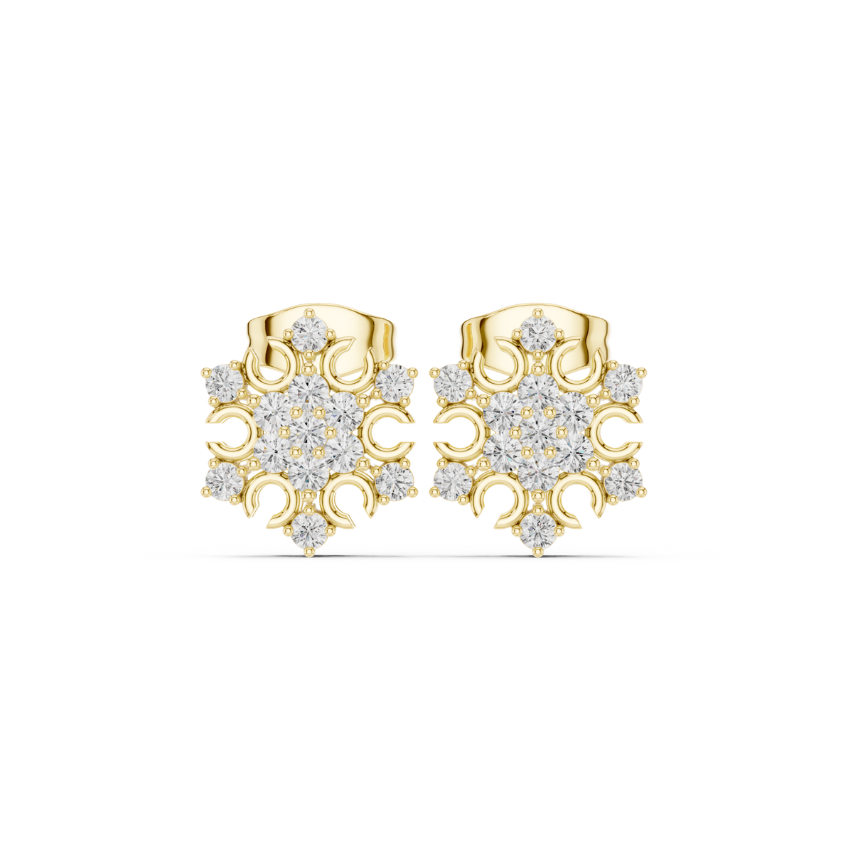 14K Solid Gold Lab Diamond Cluster Earrings, Yellow Gold