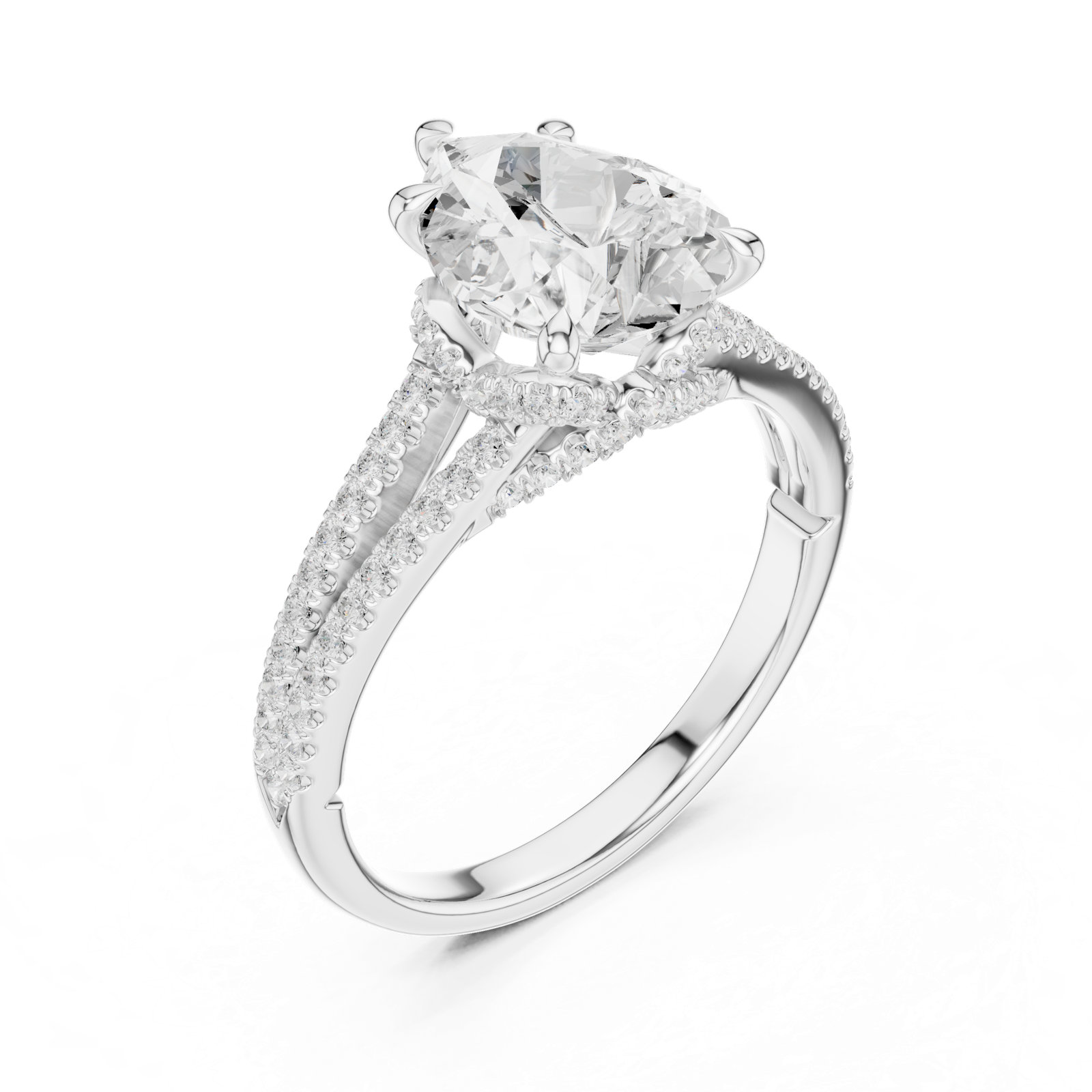 Gold Ring DDLR-252, Pear center stone, White Gold, view 2