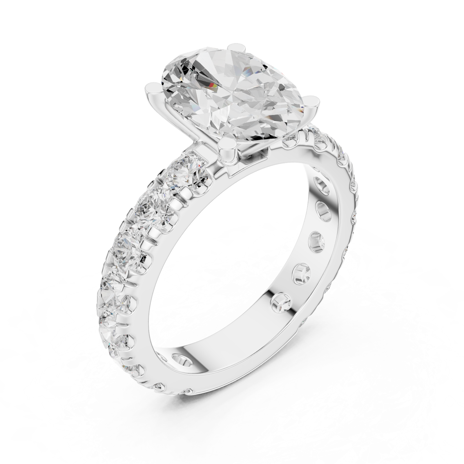 Gold Jewelry L35-63, Oval center stone, White Gold, view 2