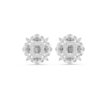 14K Solid Gold Lab Diamond Halo Earrings, White Gold