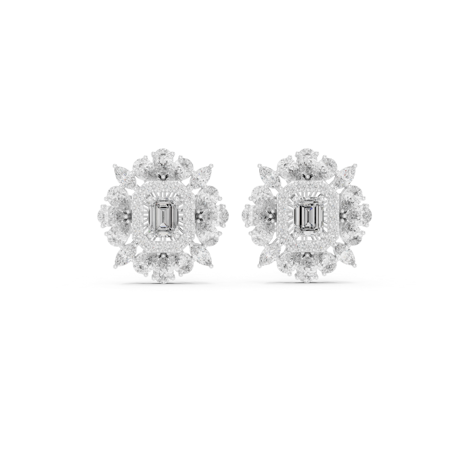 14K Solid Gold Lab Diamond Halo Earrings, White Gold