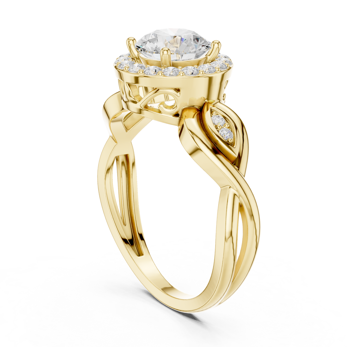 14K Solid Gold Lab Diamond Halo Ring, Yellow Gold, view 1