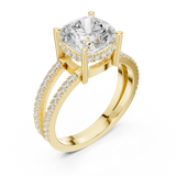 Gold Jewelry, Cushion center stone, Yellow Gold, view 2