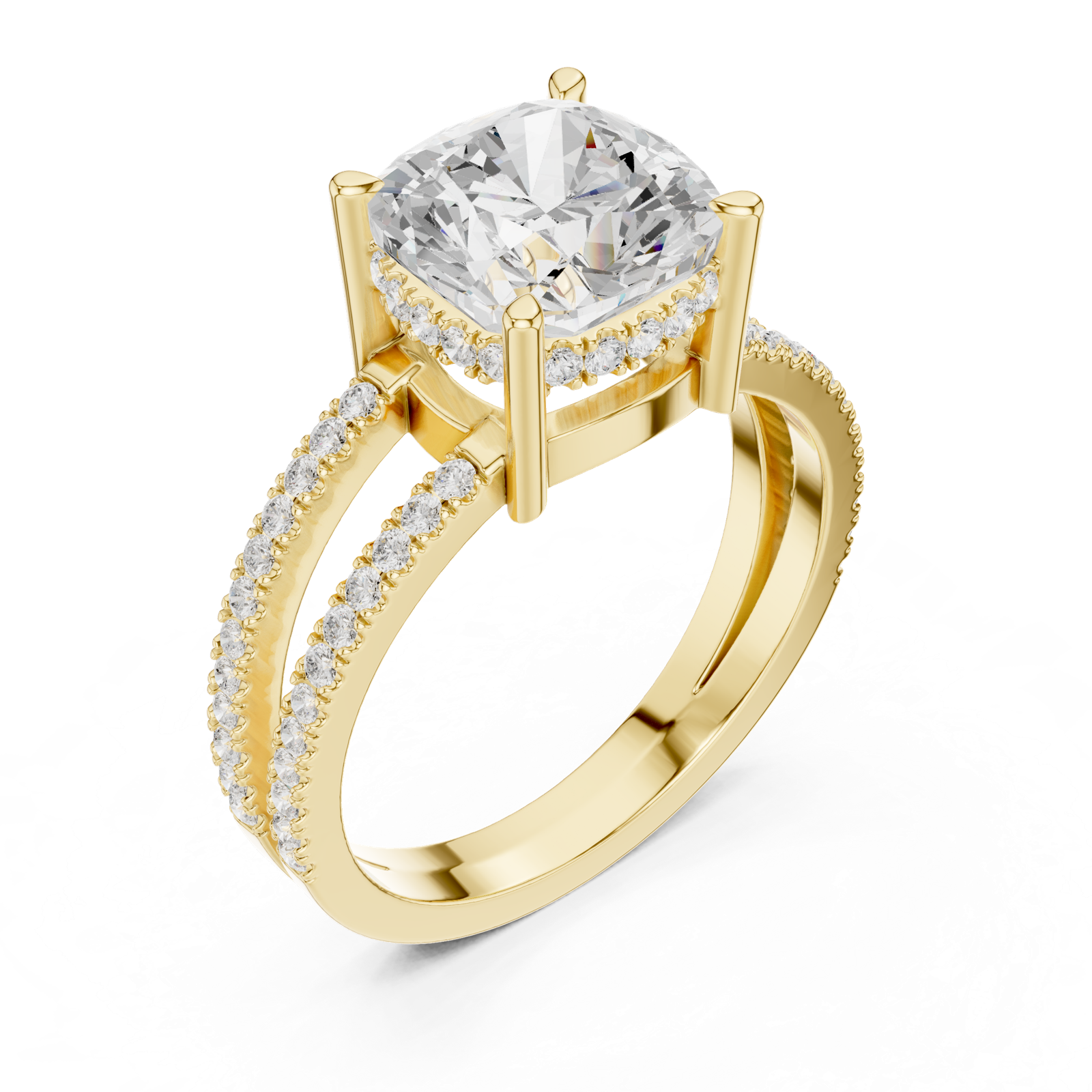 Gold Jewelry, Cushion center stone, Yellow Gold, view 2
