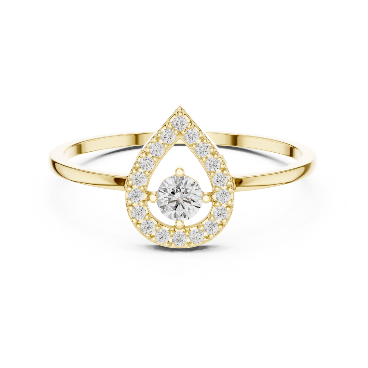 14K Solid Gold Lab Diamond Halo Ring, Yellow Gold