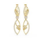 14K Solid Gold Lab Diamond Leaf Drop Earrings, Yellow Gold, view 4