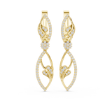 14K Solid Gold Lab Diamond Leaf Drop Earrings, Yellow Gold, view 4