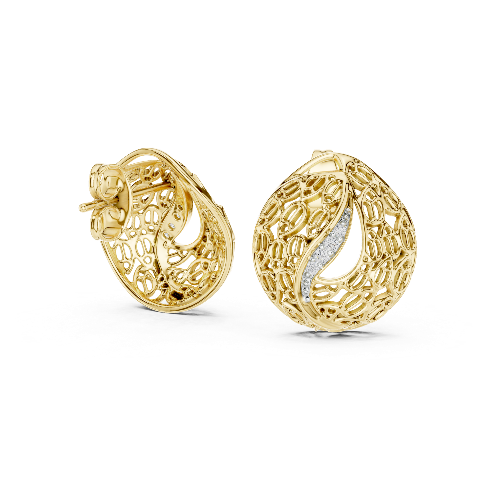 Gold Earrings 12-10011@E, Yellow Gold, view 1