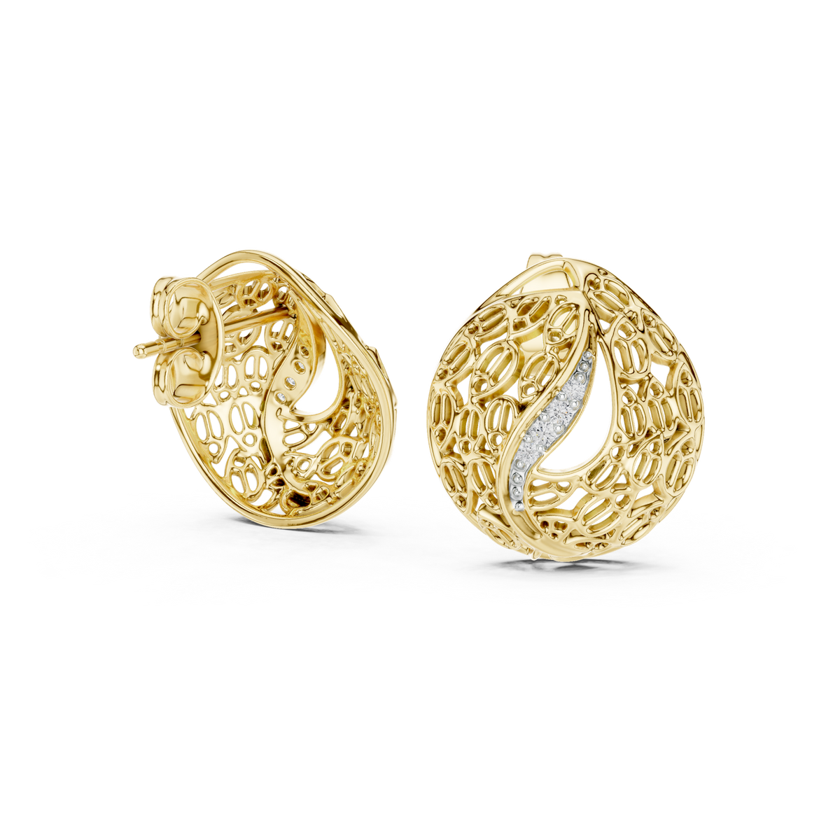 14K Solid Gold Lab Diamond Stud Earrings, Yellow Gold, view 1