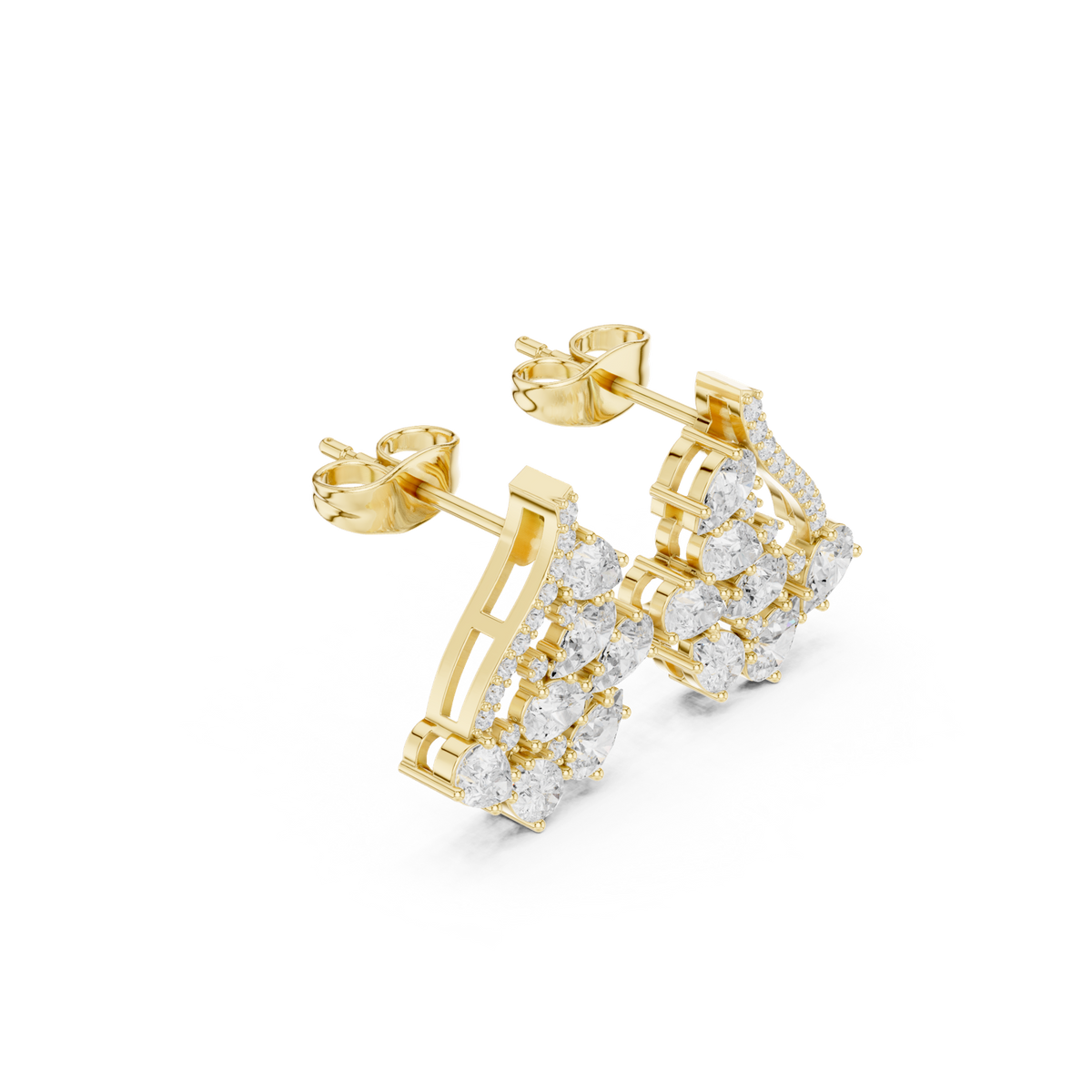 14K Solid Gold Lab Diamond Cluster Earrings, Yellow Gold, view 1