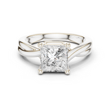 Gold Twisted Band Solitaire Engagement Ring, Princess center stone, White Gold