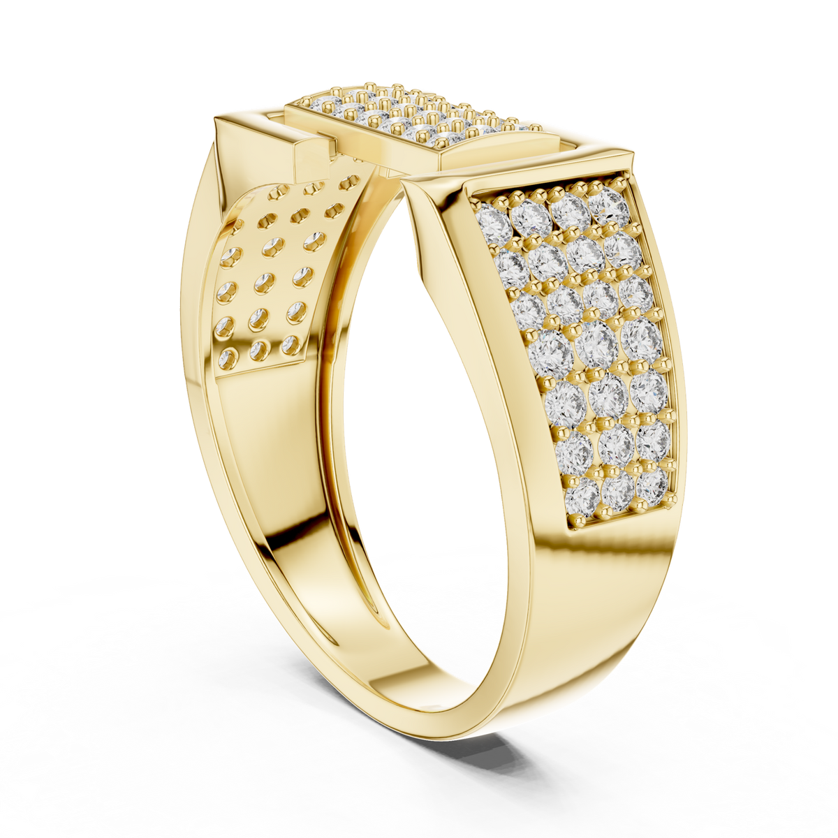 14K Solid Gold Lab Diamond Signet Ring, Yellow Gold, view 1