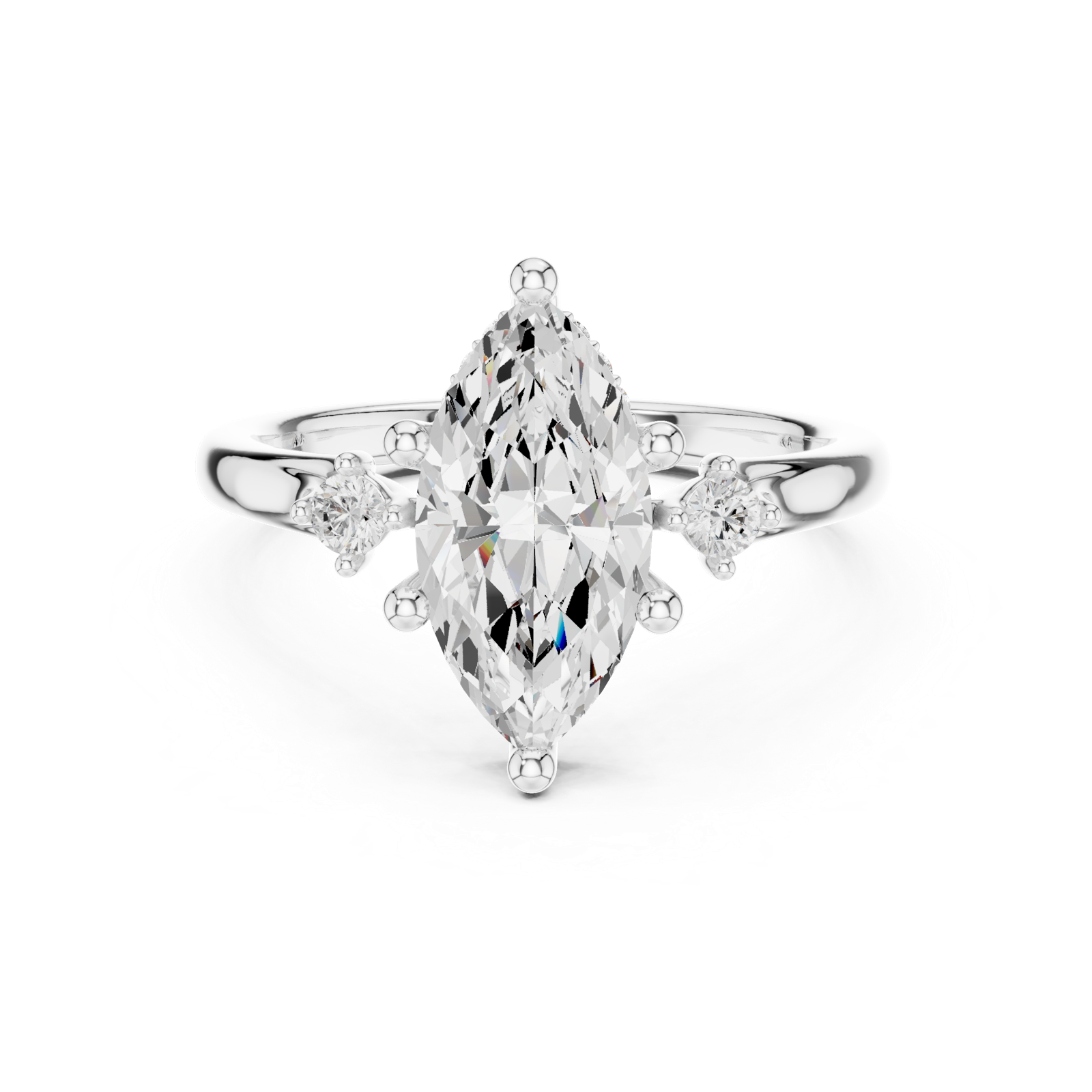 Gold Ring DDLR-164, Marquise center stone, White Gold, view 4
