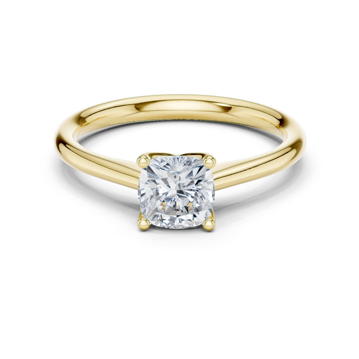 14K Solid Gold Lab Diamond Solitaire Ring, Yellow Gold