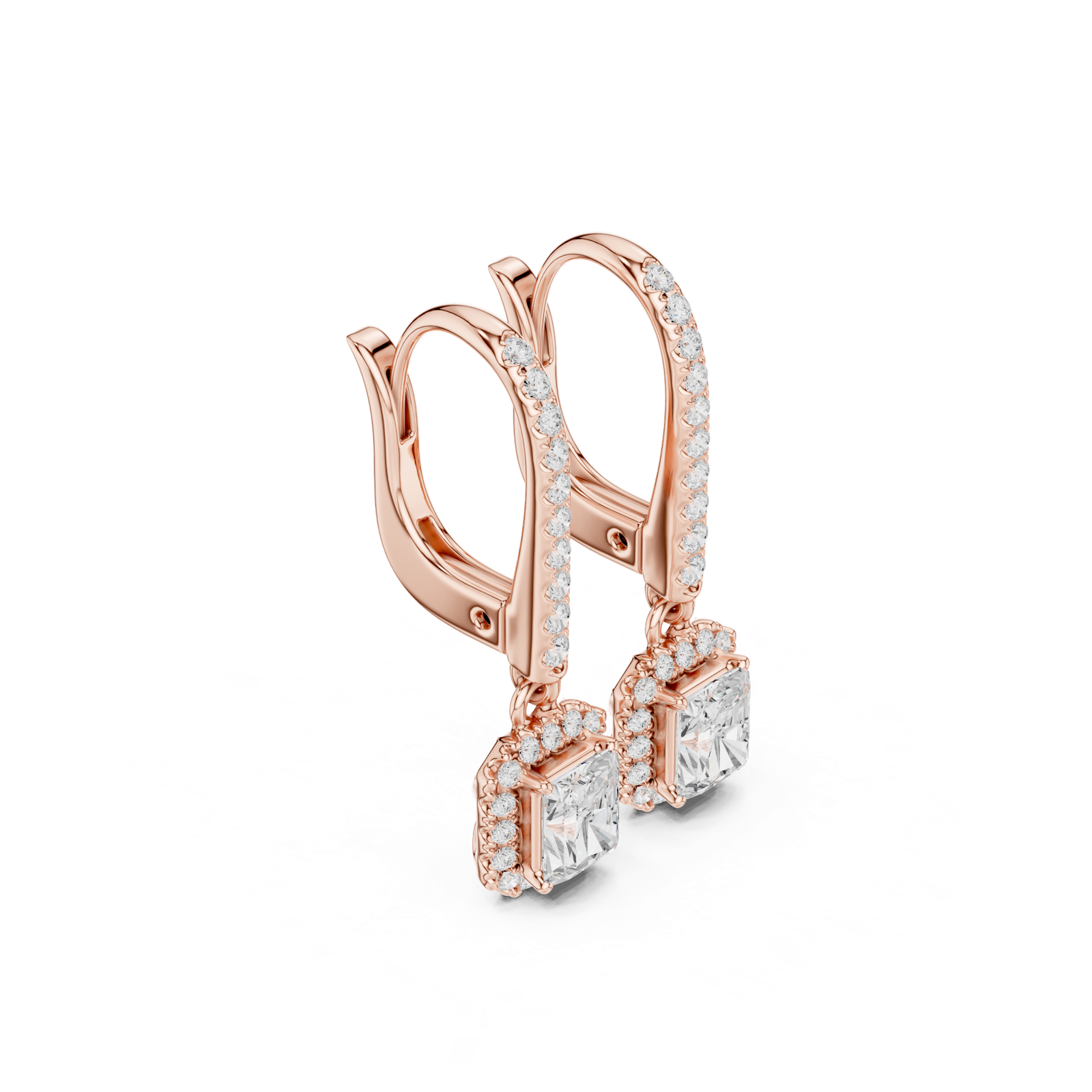 Gold Jewelry DDER-034, Radiant center stone, Rose Gold, view 1