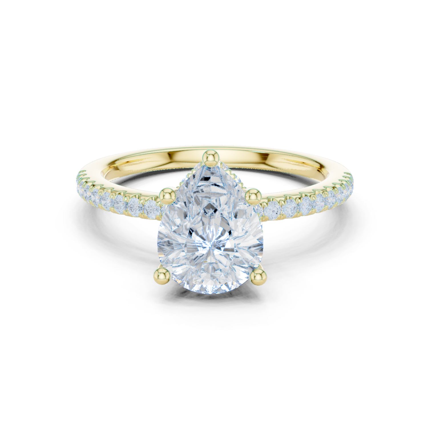 Gold Ring DDLR-177, Pear center stone, Yellow Gold