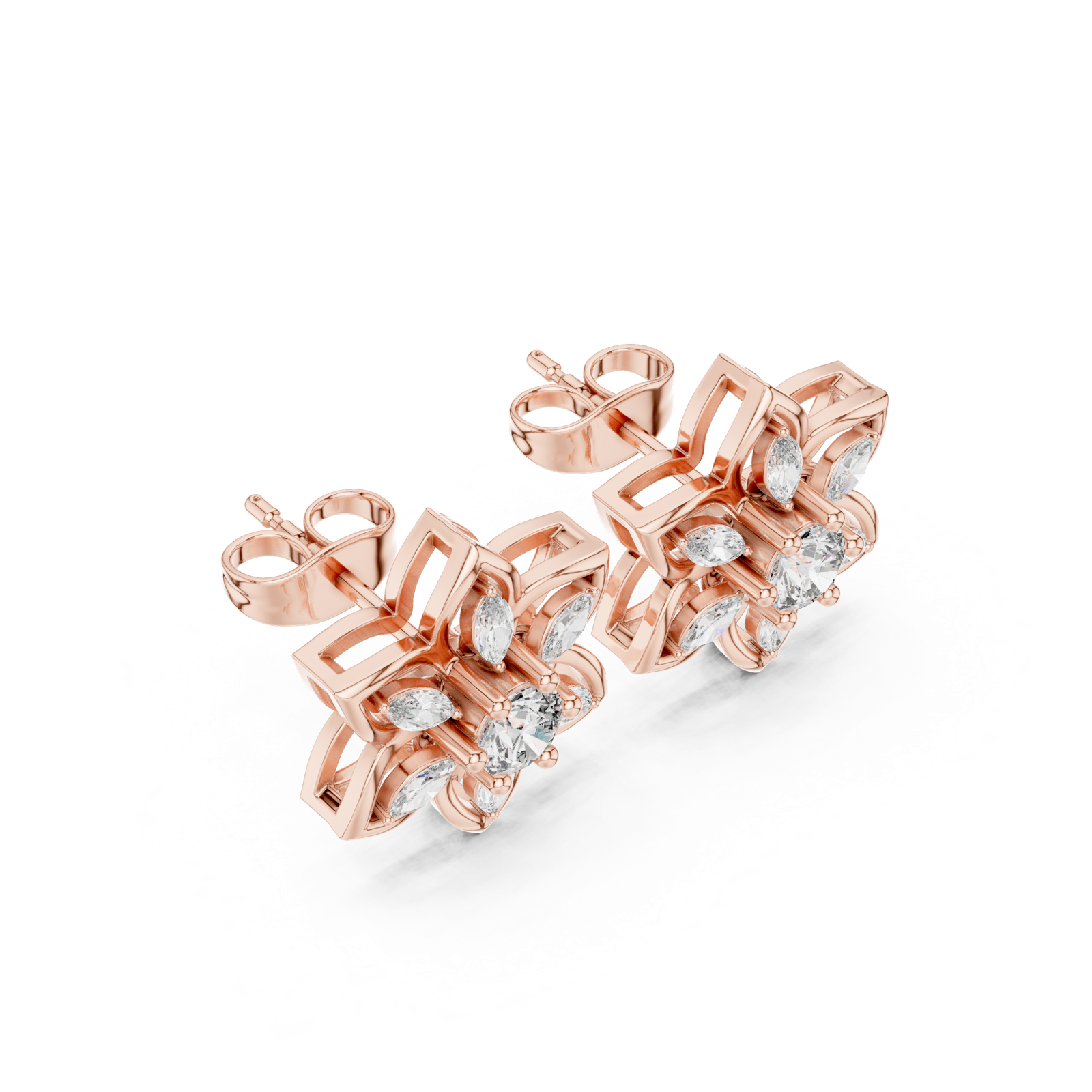 14K Solid Gold Lab Diamond Flower Cluster Earrings, Rose Gold, view 2
