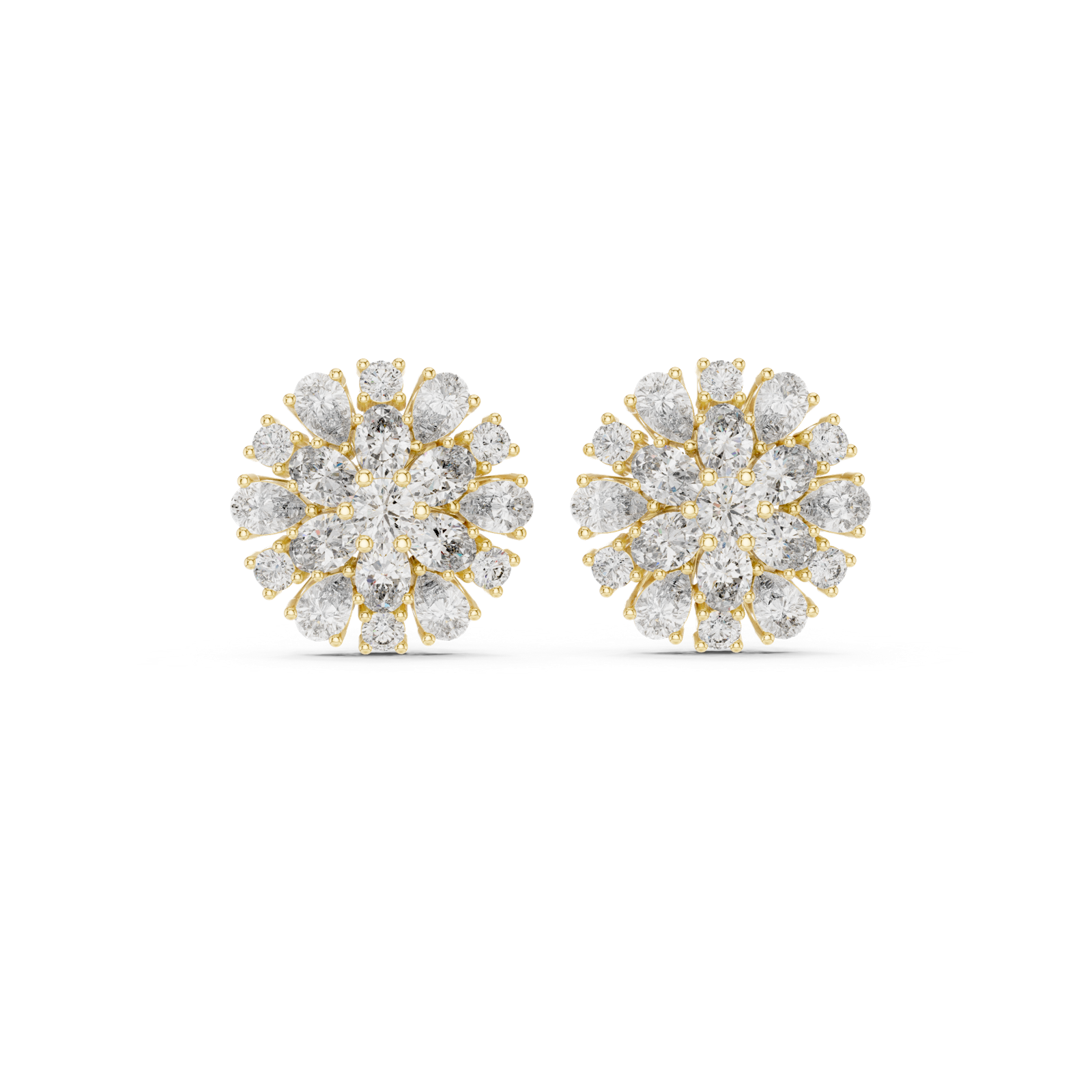 14K Solid Gold Lab Diamond Halo Earrings, Yellow Gold