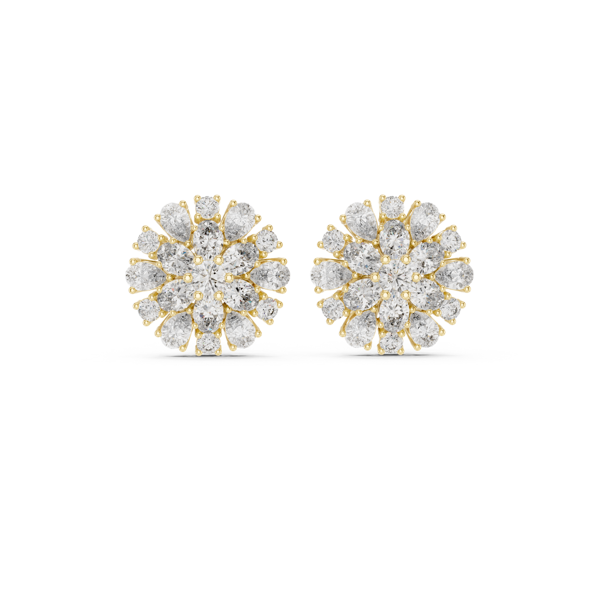 14K Solid Gold Lab Diamond Halo Earrings, Yellow Gold