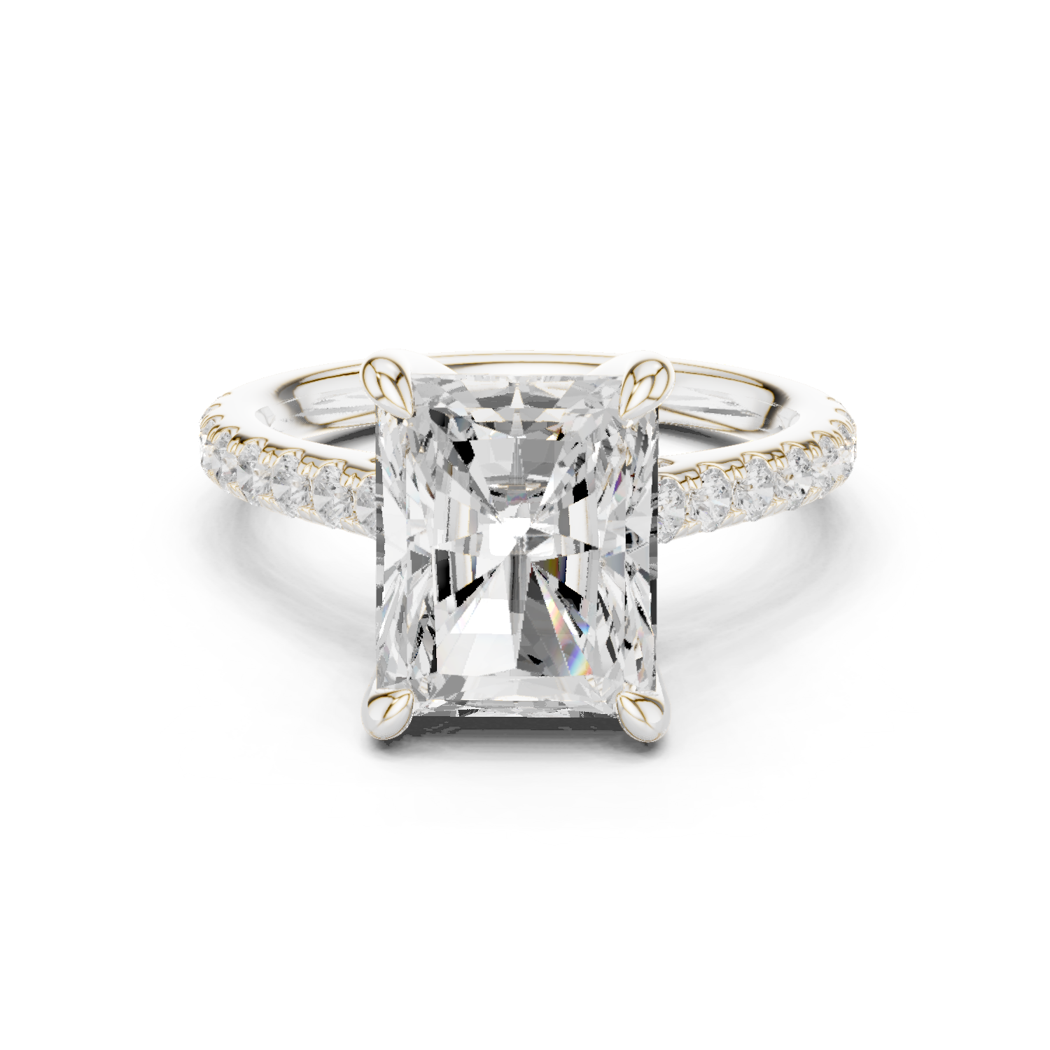 Gold Ring DDLR-250, Radiant center stone, White Gold
