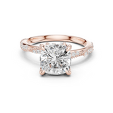 Gold Ring DDLR-167, Cushion center stone, Rose Gold