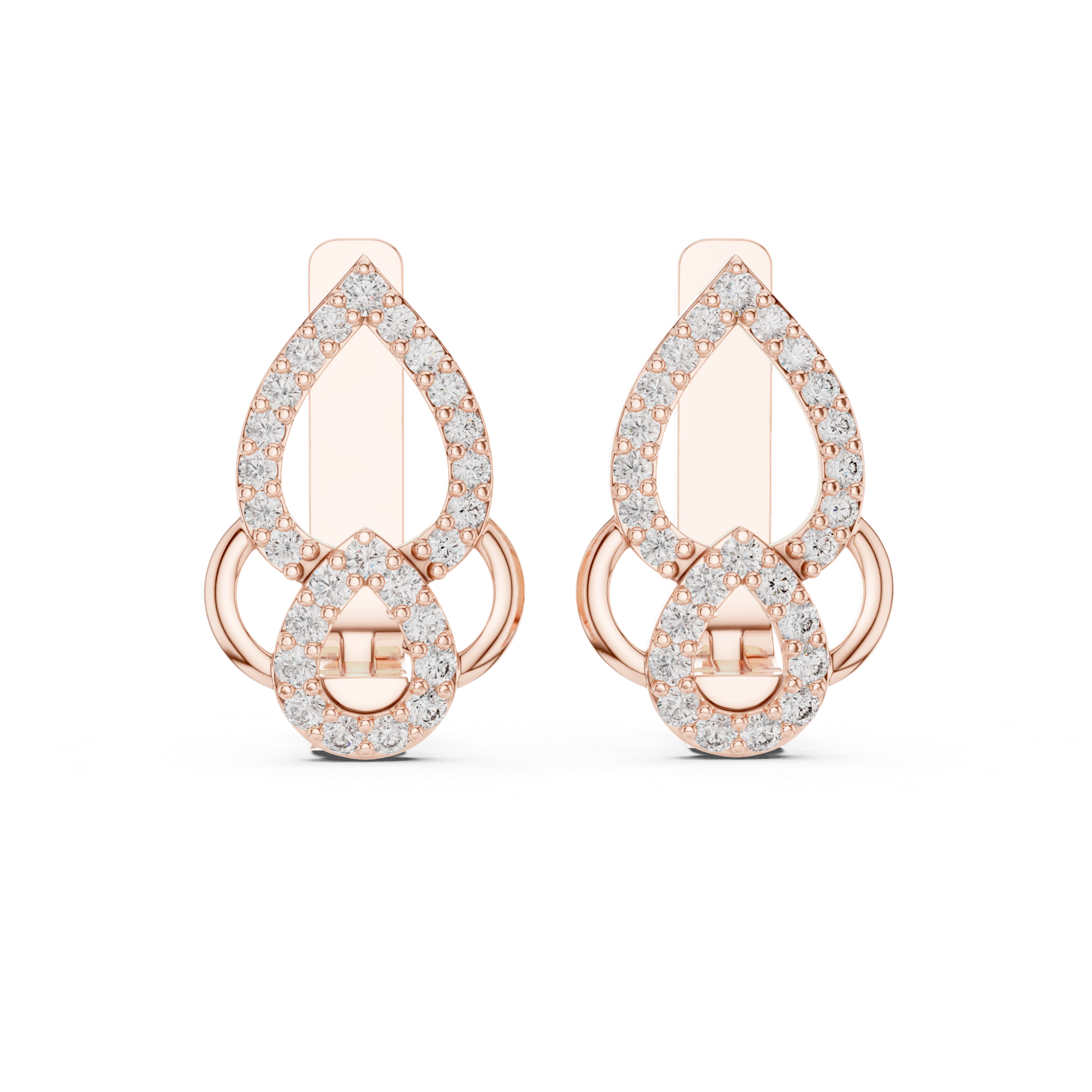14K Solid Gold Lab Diamond Drop Earrings, Rose Gold, view 4