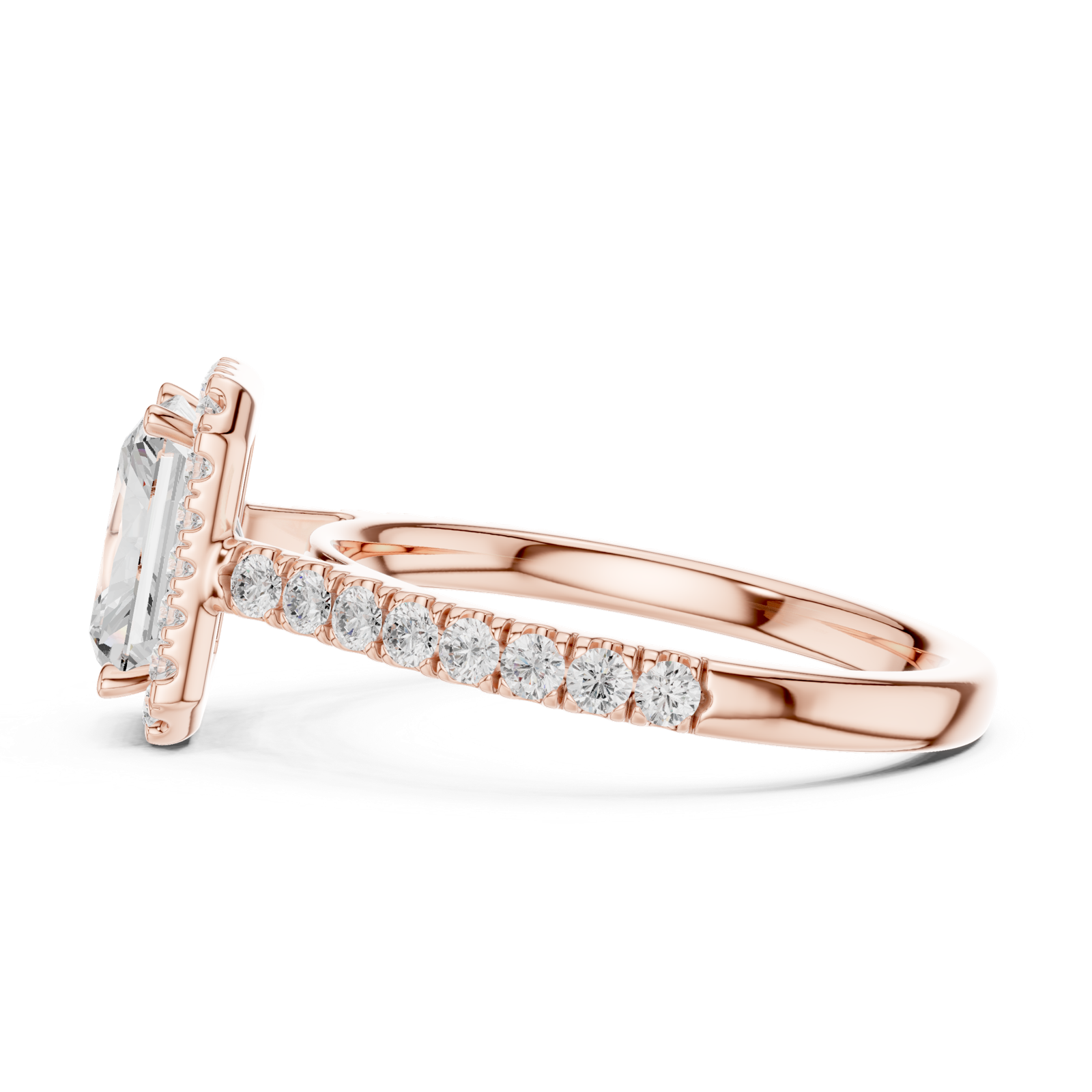 Gold Ring DDLR-118, Radiant center stone, Rose Gold, view 3
