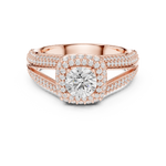 14K Solid Gold Lab Diamond Halo Ring, Rose Gold