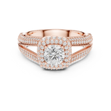 14K Solid Gold Lab Diamond Halo Ring, Rose Gold