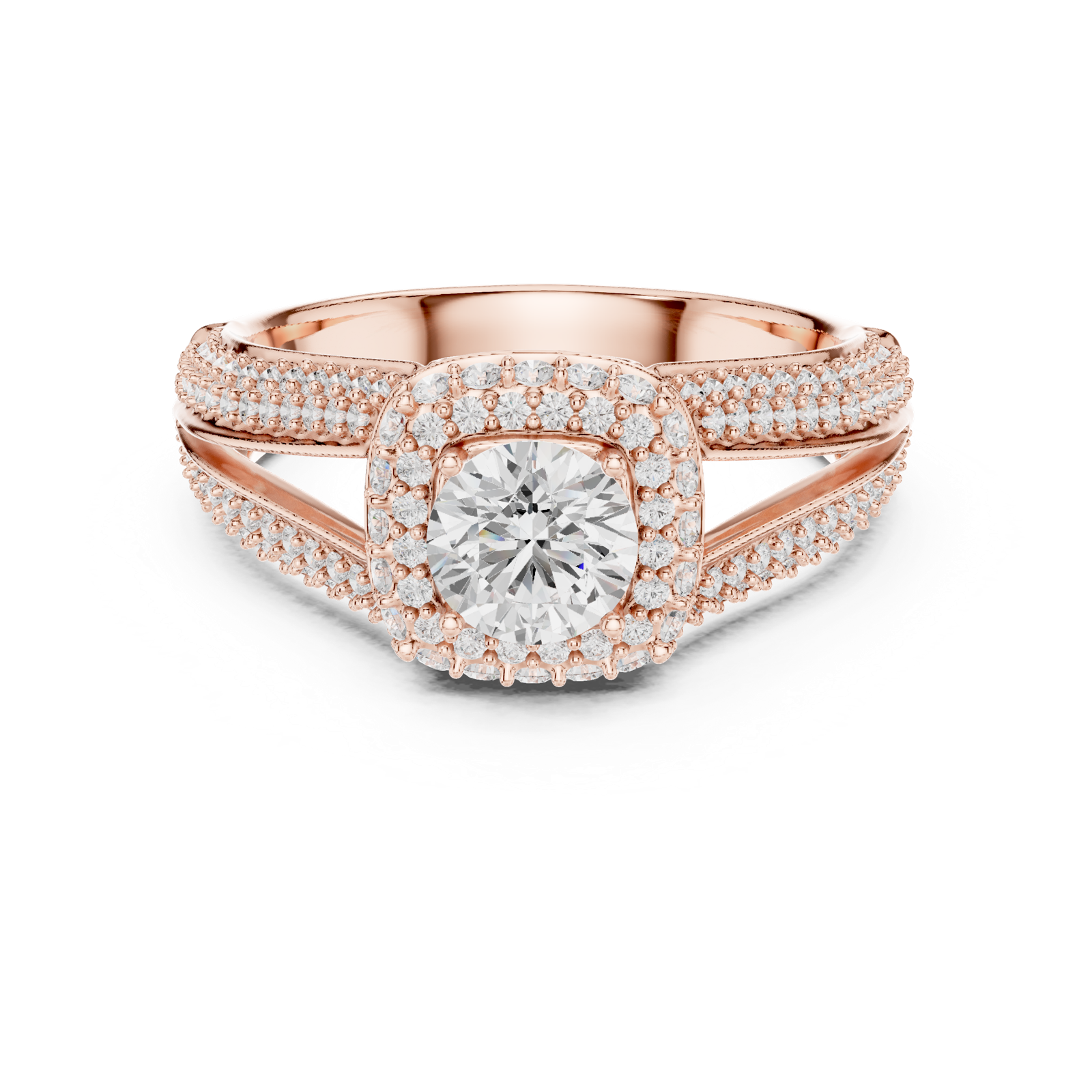 14K Solid Gold Lab Diamond Halo Ring, Rose Gold