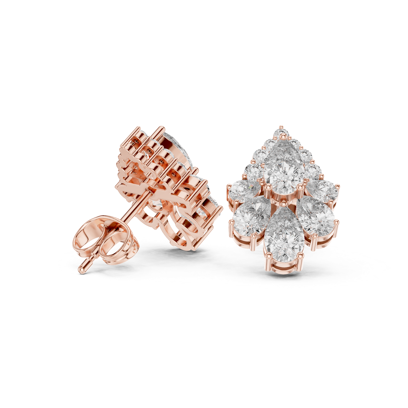 14K Solid Gold Lab Diamond Cluster Earrings, Rose Gold, view 1