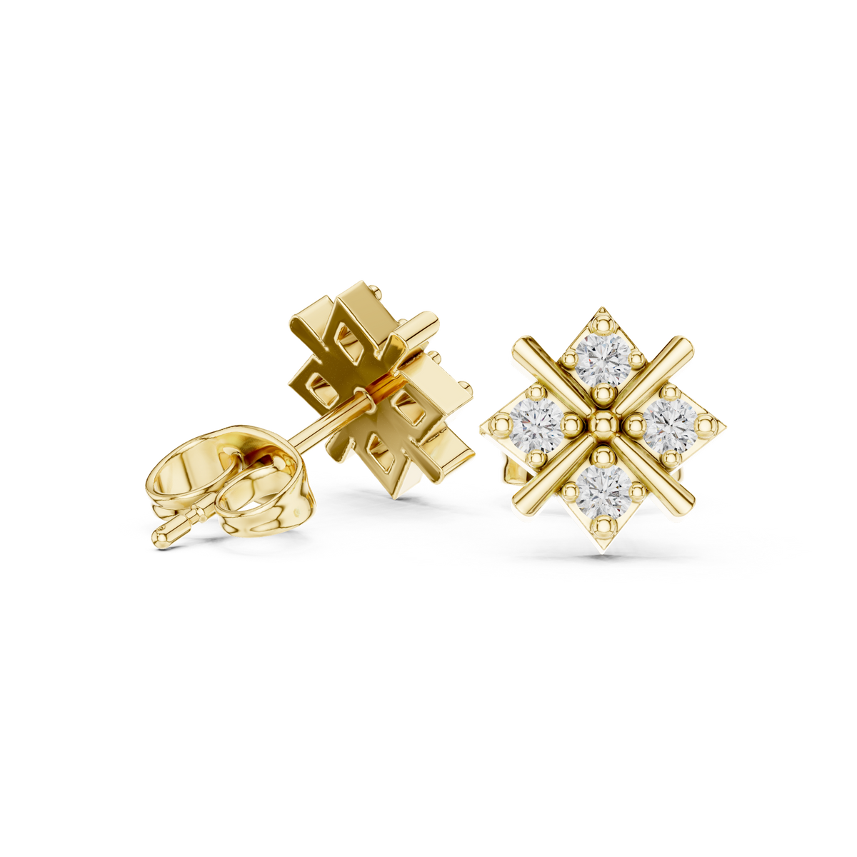 14K Solid Gold Lab Diamond Star Cluster Earrings, Yellow Gold, view 1