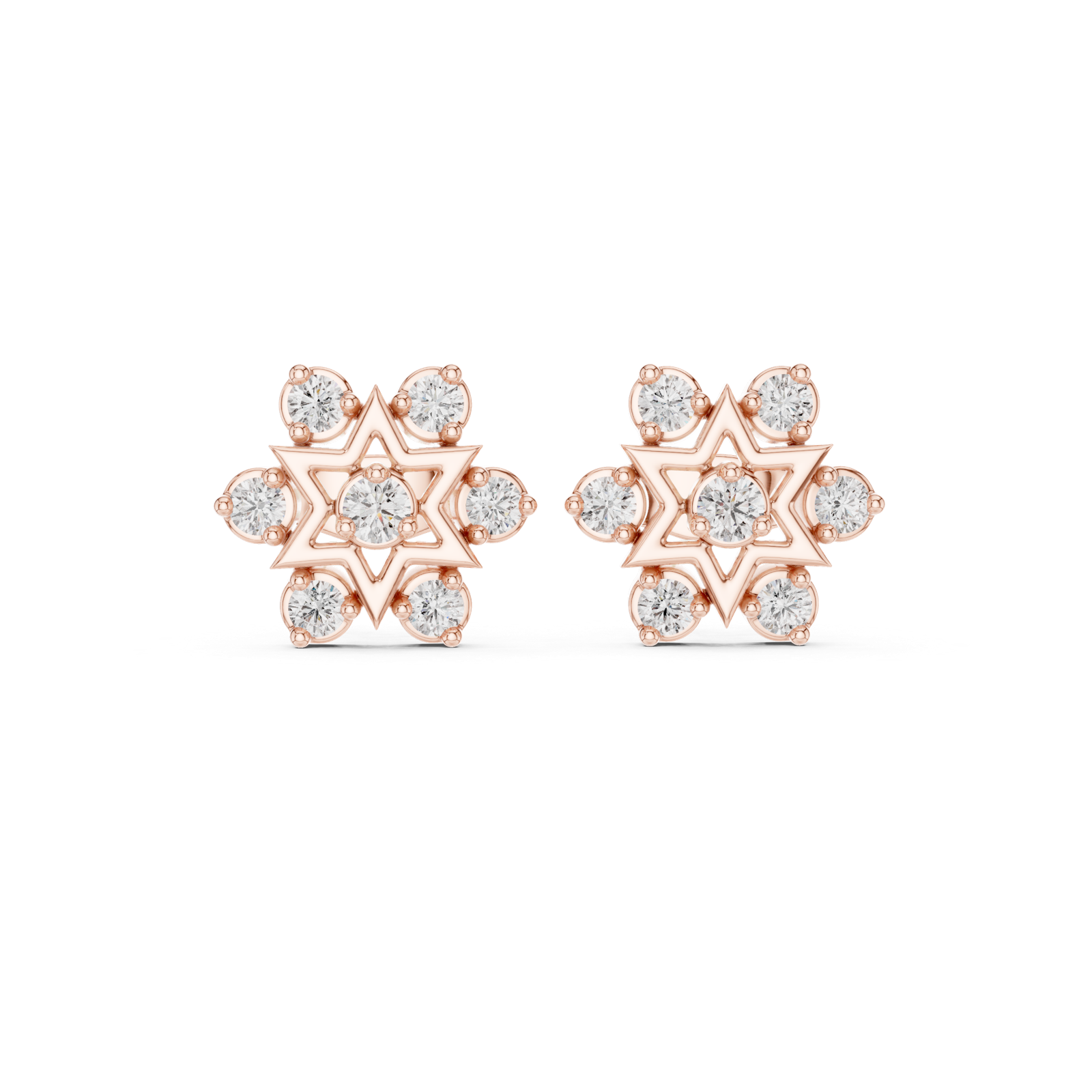 14K Solid Gold Lab Diamond Star Cluster Earrings, Rose Gold