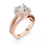 Gold Ring DDLR-350, Cushion center stone, Rose Gold, view 2