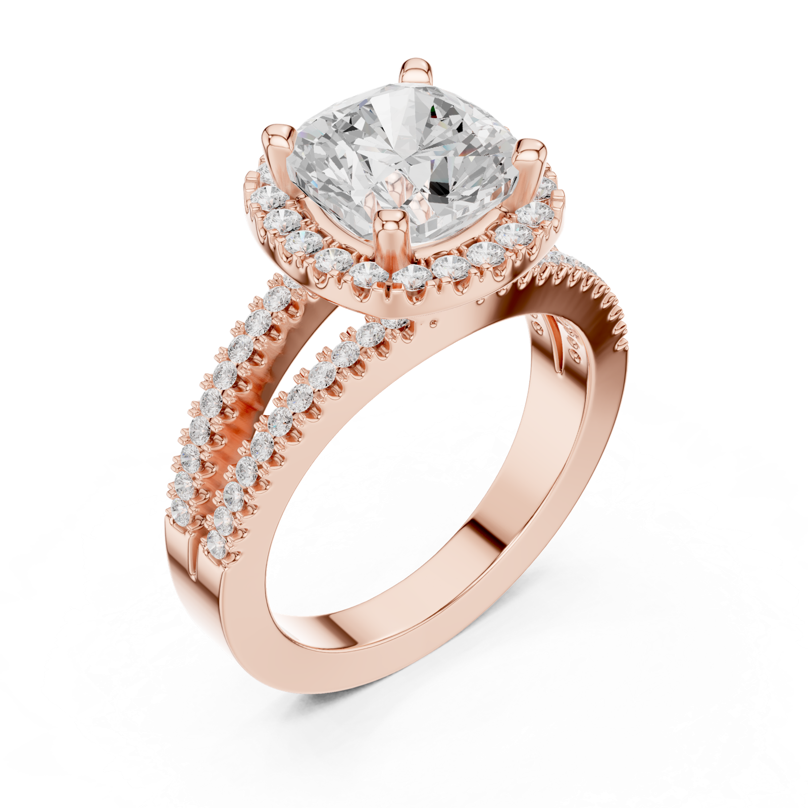 Gold Ring DDLR-350, Cushion center stone, Rose Gold, view 2