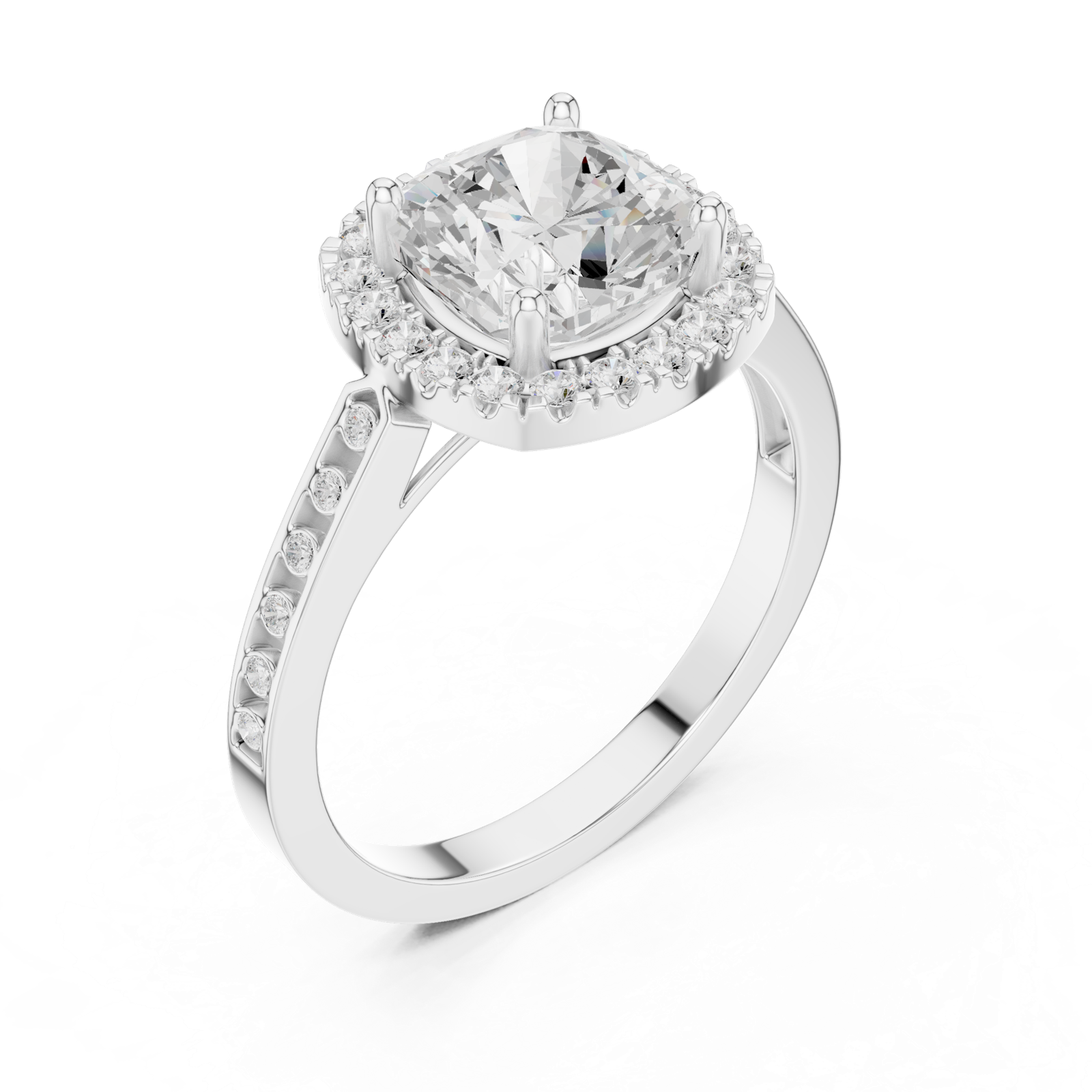 Gold Ring, Cushion center stone, White Gold, view 2