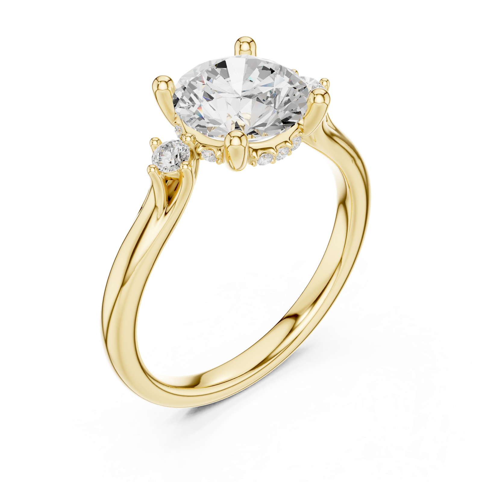 Gold Ring DDLR-164, Round center stone, Yellow Gold, view 2