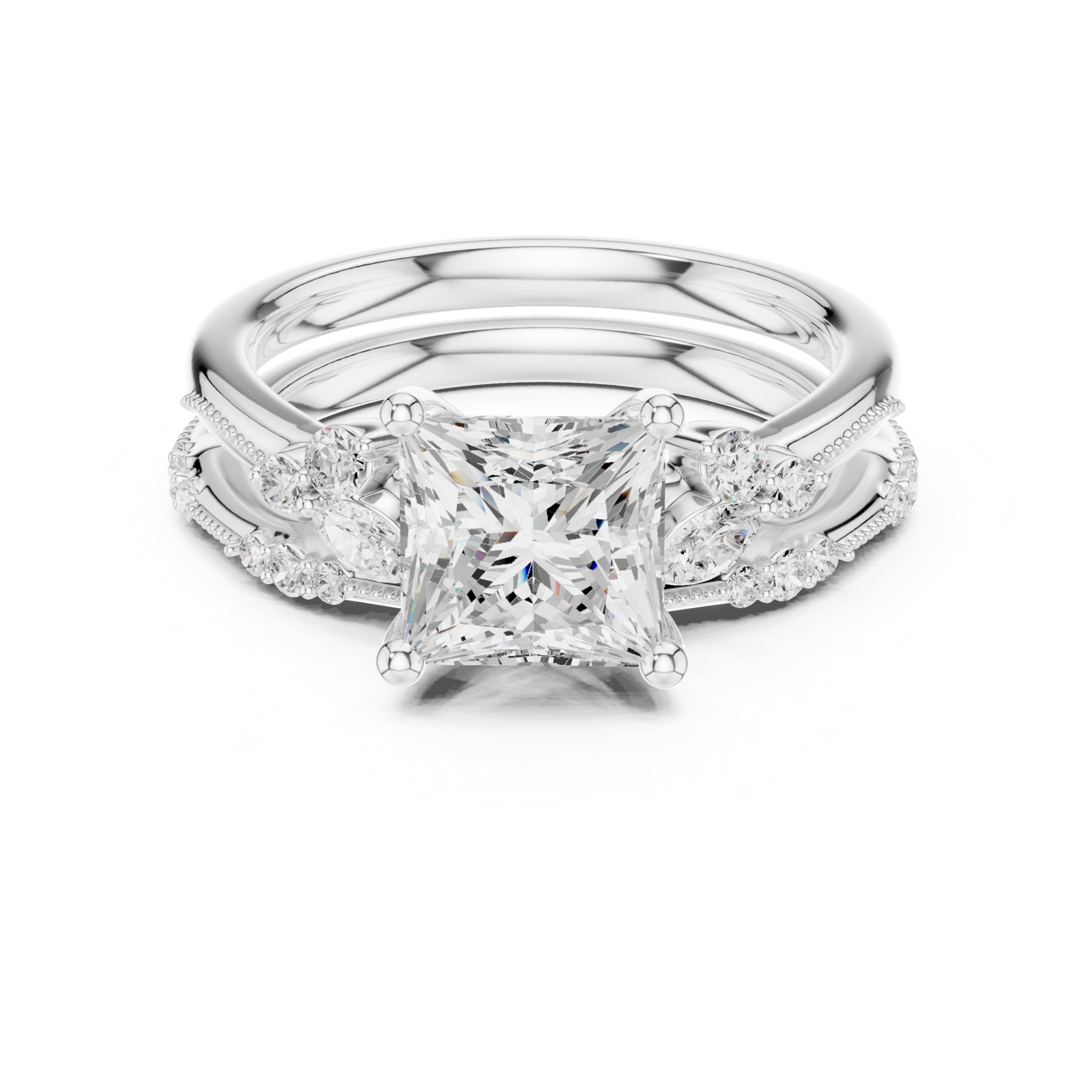 Gold Ring DDLR-299, Princess center stone, White Gold, view 4