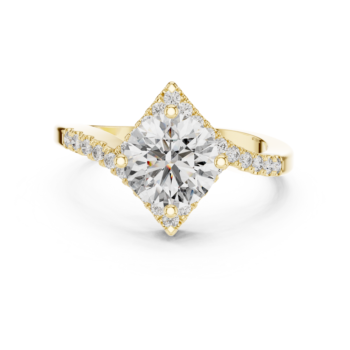 14K Solid Gold Lab Diamond Halo Ring, Yellow Gold