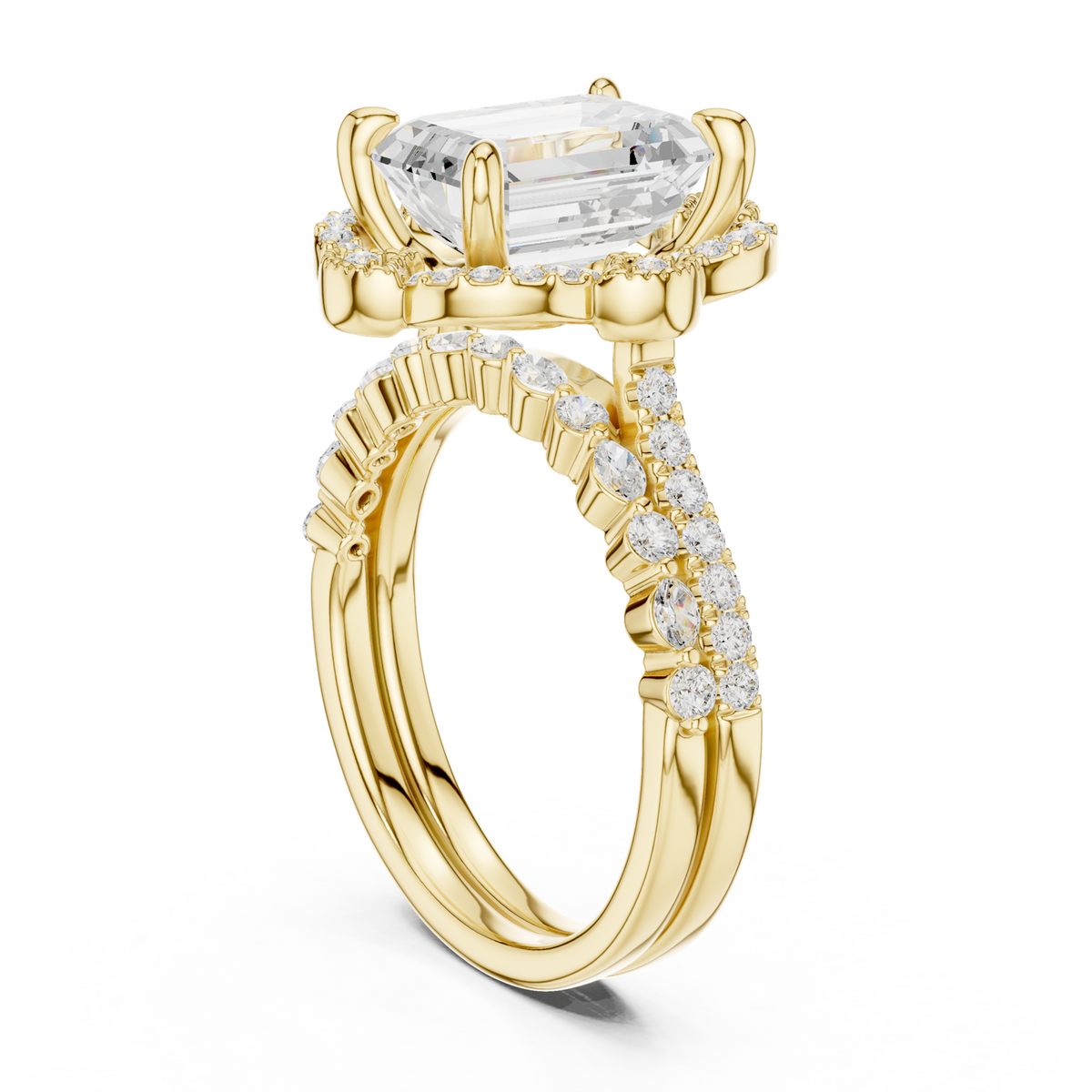 14K Solid Gold Lab Diamond Halo Ring, Yellow Gold, view 1