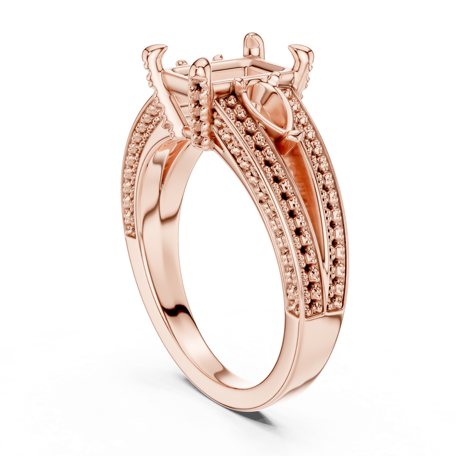 Gold Ring, Radiant center stone, Rose Gold, view 1