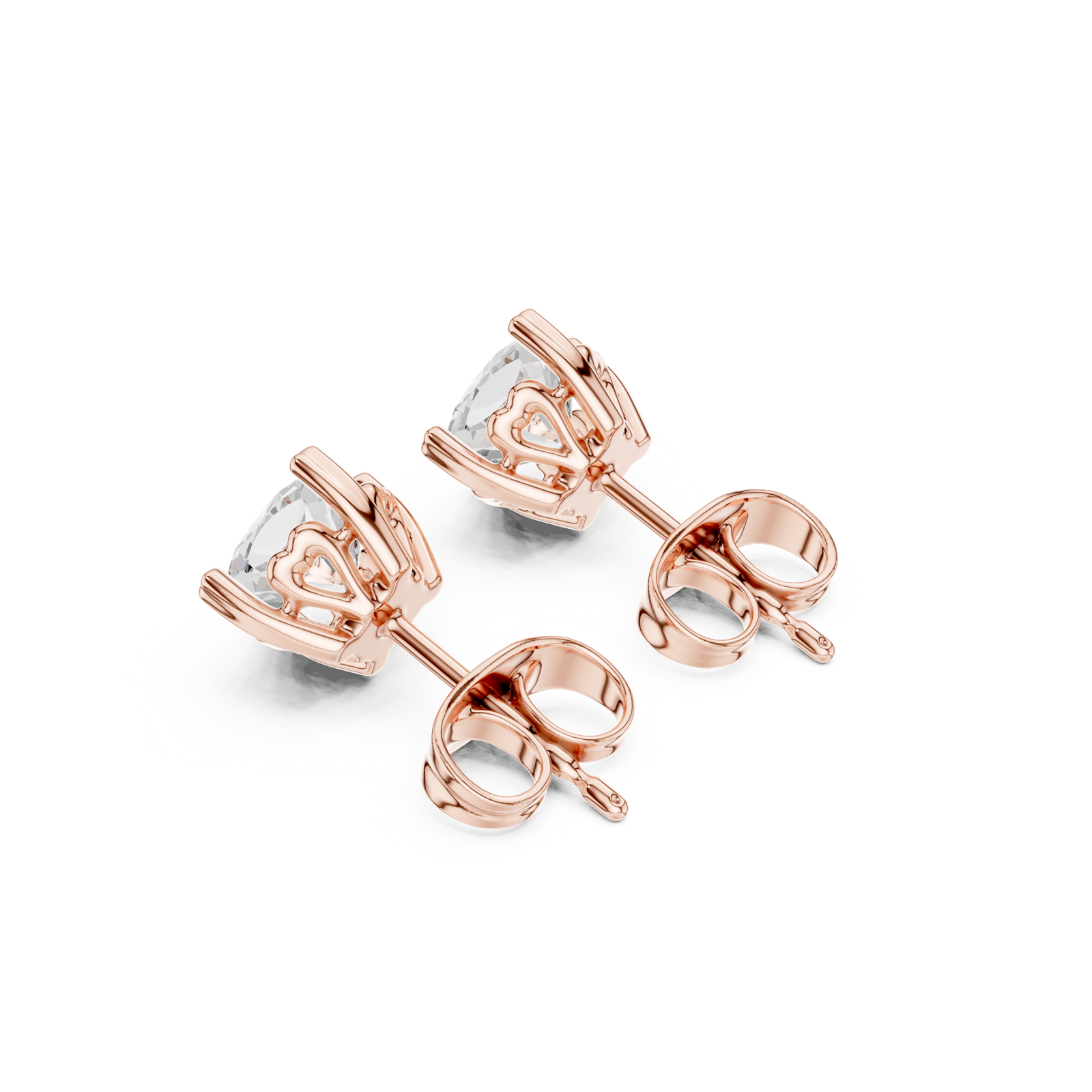 14K Solid Gold Lab Diamond Stud Earrings, Rose Gold, view 2
